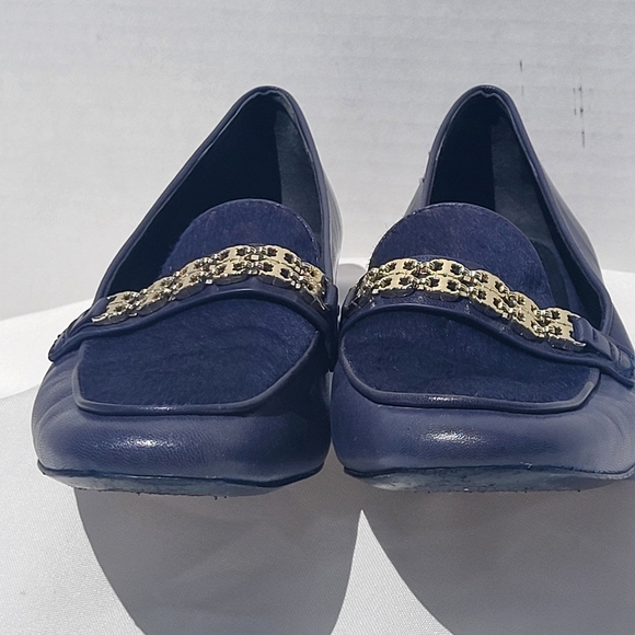 Tory Burch Navy Blue Gemini Loafers - Picture 10 of 11